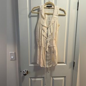 Cynthia Steffe Women's Sleeveless Ruffled Tie Front Zip Beige Blouse Top, Sz. 4